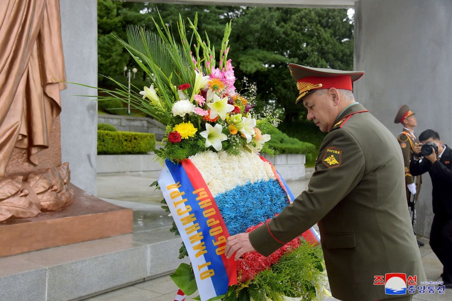Sergei Shoigu Lays Wreath before Liberation Tower