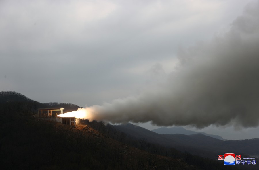 Respected Comrade Kim Jong Un Guides Test of Solid-fueled Engine for New-type Intermediate-range Hypersonic Missile