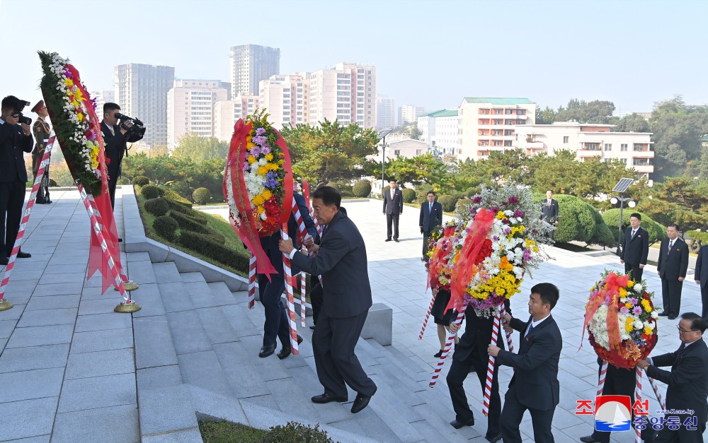 中国人民志愿军赴朝参战７４周年纪念日向友谊塔敬献花圈仪式举行