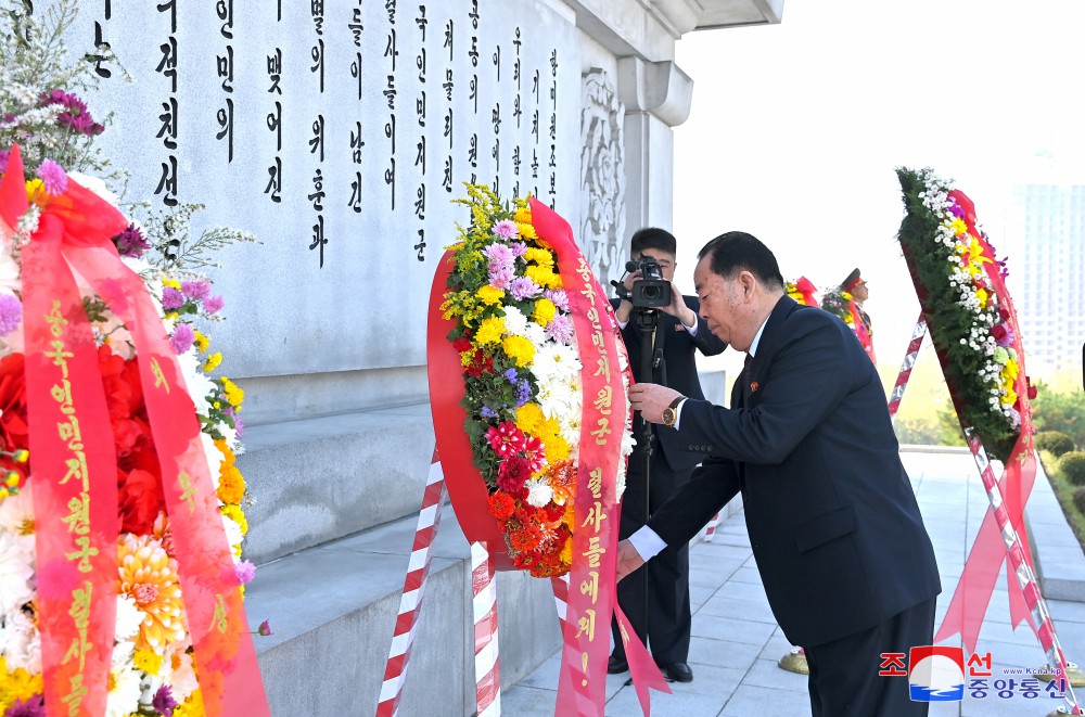中国人民志愿军赴朝参战７４周年纪念日向友谊塔敬献花圈仪式举行