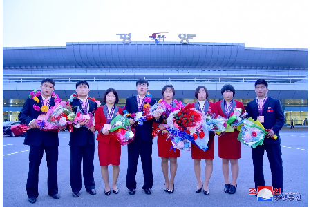 ２０２４年アジア・レスリング選手権大会に参加した朝鮮選手らが帰国
